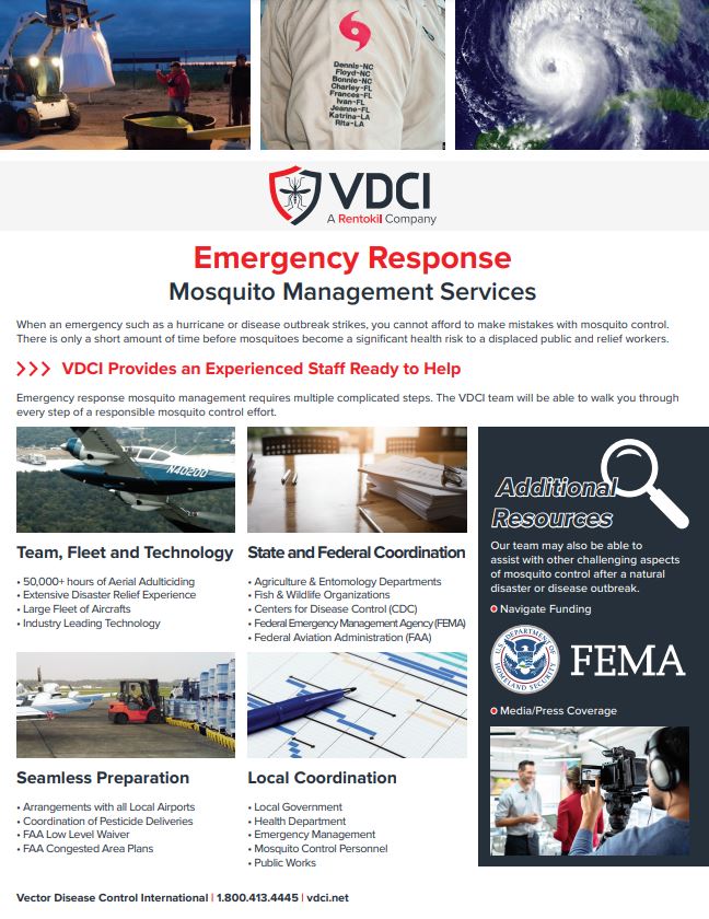 emergency response to natural disasters and hurrican relief programs- mosquitoes after hurricanes - free educational guide - vector disease control international - vdci