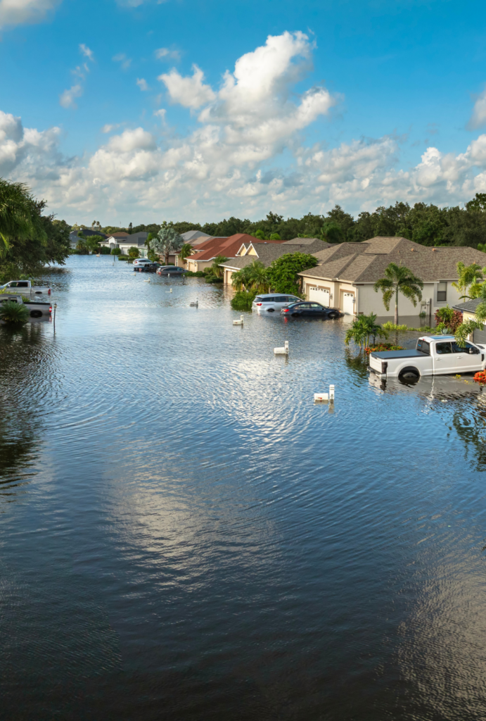 flooded residential neighborhood after a major storm