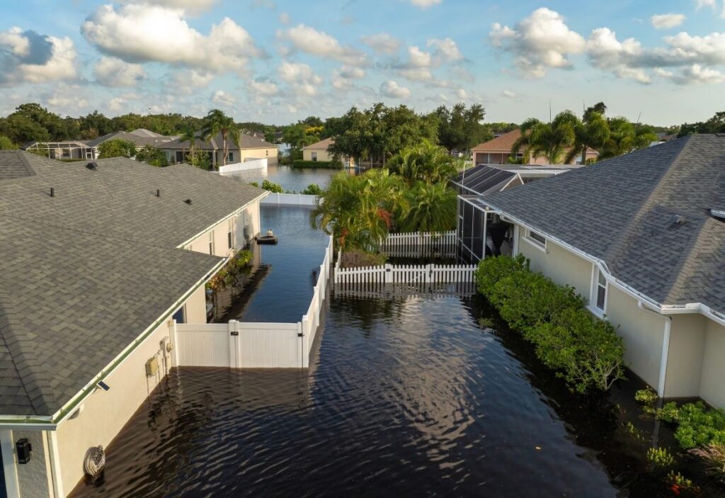 residential neighborhood flooded due to massive storm