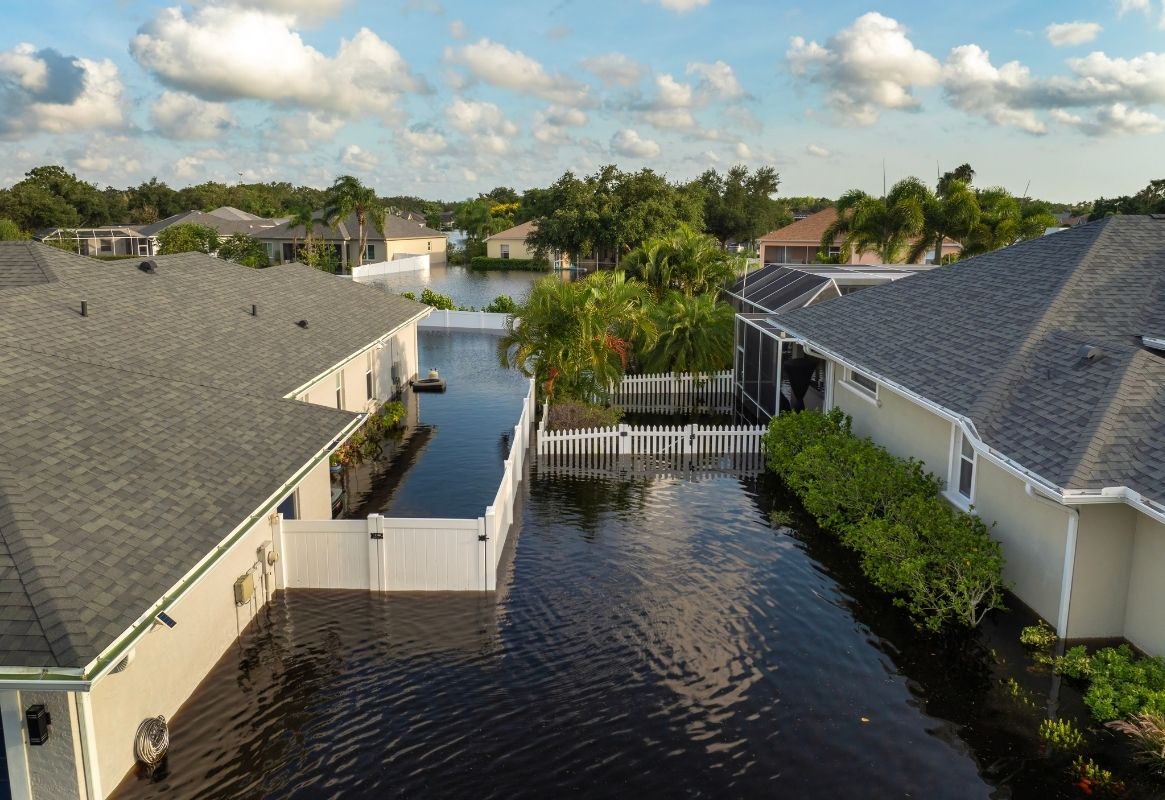 residential neighborhood flooded due to massive storm